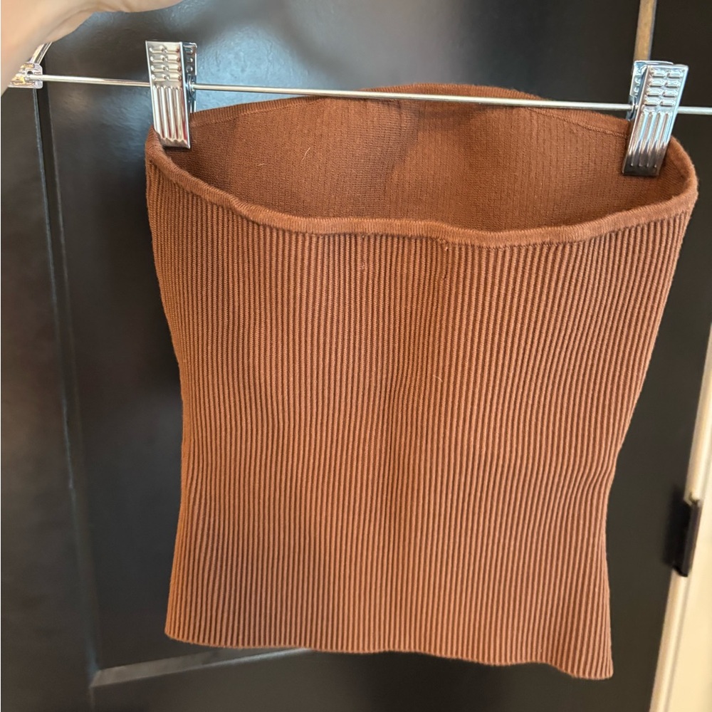 Brown Ribbed Open Edit Tube Top - Picture 2 of 3
